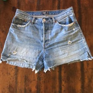Abercrombie & Fitch High Rise 4” Shorts Distressed Blue Wash Size 29